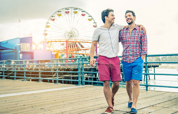 Friends hanging out on Santa Monica Pier
